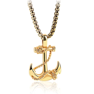 Collier avec pendentif croix ancre en or poli avec chaîne pour hommes sur fond blanc