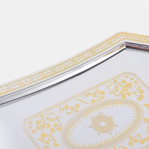 Rectangle silver and gold carved stainless steel fruit tray for desserts and coffee shops