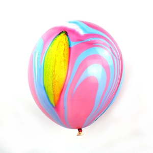 Detail of 12-inch thickened latex balloon with pink blue and yellow marble pattern