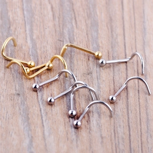 L-shaped gold and silver nose studs with polished small ball tops in stainless steel