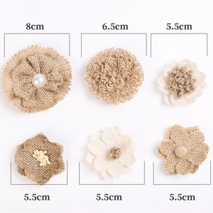 Detailed comparison of DIY burlap and lace flowers in 8cm, 6.5cm, and 5.5cm sizes