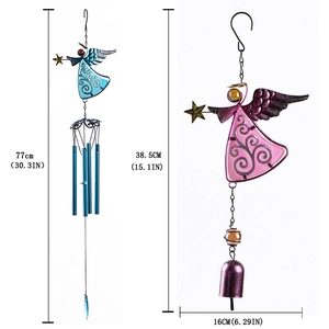 Detailed size comparison of angel wind chimes featuring long tube and single bell styles