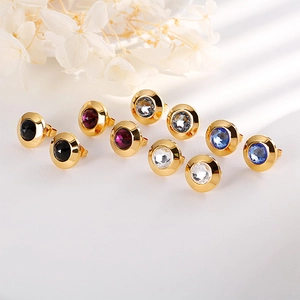 Golden round crystal necklace and earrings set with multicolor gemstones in high quality