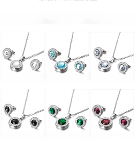 Detail view of round crystal jewelry sets in six colors with sparkling micro-pave diamonds
