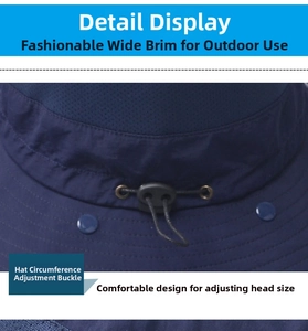 Detail of the adjustable buckle and breathable fabric on this outdoor sun hat