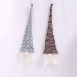 Christmas gnome wine bottle covers set with grey knitted hats and long white faux fur beards