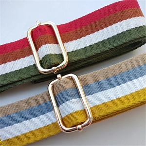 Adjustable colorful striped thick nylon shoulder strap with gold metal buckles for bags