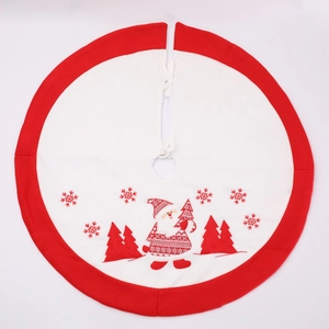 Premium red and white embroidered Christmas tree skirt with Santa and snowflake motifs