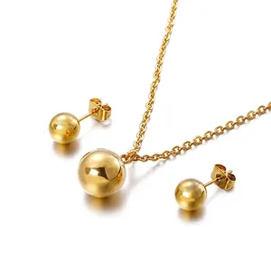 Minimalist Round Ball Pendant Necklace And Stud Earrings Polished Stainless Steel Jewelry For Women