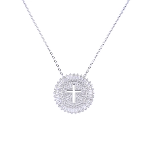 Sparkling cross pendant necklace featuring brilliant cubic zirconia in a sunburst design