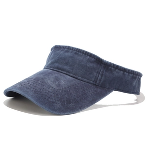 Navy blue washed cotton sun visor hat with vintage distressed finish for outdoor wear