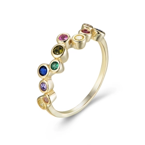 Exquisite S925 sterling silver rainbow zircon ring with multicolor gemstones in gold finish