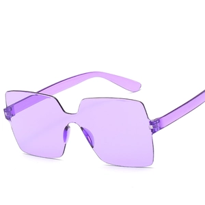 Fashionable purple one-piece rimless square oversized sunglasses for women and men