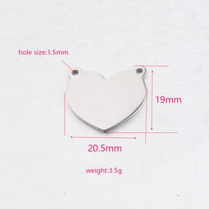Mirror polished stainless steel double hole heart pendant for DIY jewelry making 20.5mm