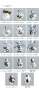 Detailed grid of 6cm clear Christmas ornaments with pine needles, berries and festive texts