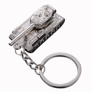 Polished silver metal tank keychain for men featuring creative heavy military tank model design