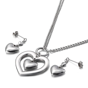 Fashion silver heart hollow pendant necklace and earrings set for women jewelry set