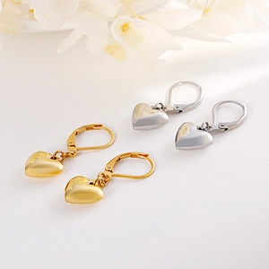 Elegant heart-shaped stainless steel earrings set in polished gold and silver finishes