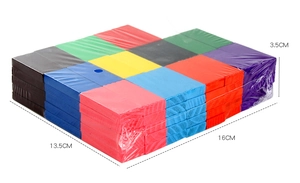 Educational wooden domino set in vibrant colors with dimensions of 16x13.5x3.5 cm