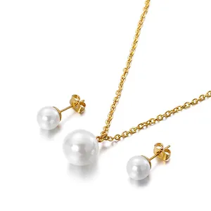 Collier Pendentif Künstliche Perle Ronde Blanche Et Boucles D Oreilles Avec Tige En Acier Inoxydable Bijoux Quotidiens Minimalistes Pour Femmes