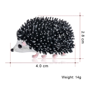 Detailed view of enamel hedgehog brooch showing dimensions 4.0cm x 2.8cm and weight 14g