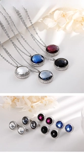 Detailed view of titanium steel jewelry sets with round zirconia in multiple colors
