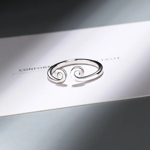 Silver monkey king bar open ring with auspicious cloud pattern for couples in minimalist style
