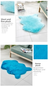 Close-up of soft fluffy faux fur rug in light and royal blue with thick plush texture