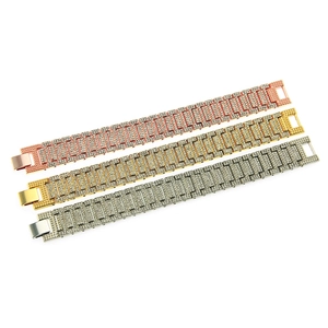 Hip hop style watch band bracelets with crystal diamonds in rose gold, gold and silver