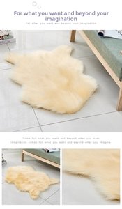 Close-up of soft faux sheepskin rug texture and plush pile for living room decor