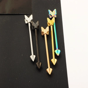 Arrow design industrial barbell piercing set in five metal colors for daily wear