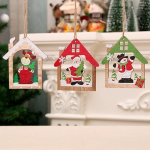 Christmas Wooden Hanging Ornaments Laser Cut House Shape Santa Reindeer Snowman Patterns Holiday Tree Decor Pendants