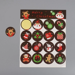Merry Christmas self-adhesive labels featuring Santa and reindeer on 16-piece sticker sheet