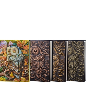 European vintage owl embossed notebooks in four metallic finishes and colors