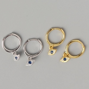 Evil Eye Hoop Earrings 925 Sterling Silver With Blue Zircon Rhinestone Inlaid Fashion Chic Jewelry For Women