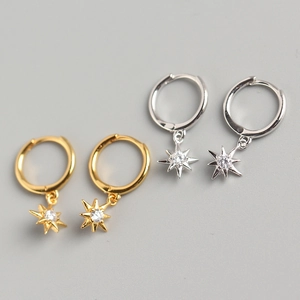 Minimalist S925 sterling silver star hoop earrings with sparkling zircon stones