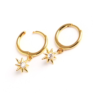 Minimalist S925 sterling silver star hoop earrings with sparkling zirconia stones