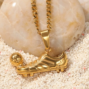 Hip hop gold plated stainless steel football soccer shoe pendant necklace for men