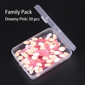 Detail of 50pcs double-sided sponge eyeshadow brushes in a clear plastic storage box