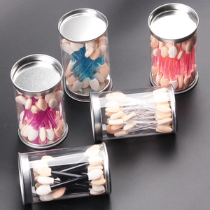 Five assorted colors of dual-ended sponge eyeshadow applicators in clear storage containers