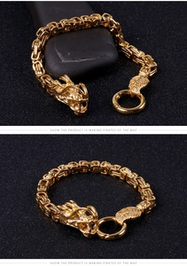 Detailed views of gold dragon head bracelet showing open and closed clasp states