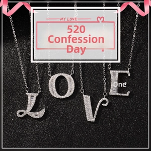 Close-up of S925 sterling silver LOVE necklace with sparkling pavé cubic zirconia