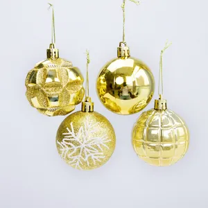 Set of 24 assorted 6cm gold Christmas baubles with glitter and snowflake ornaments