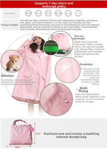 Pink waterproof raincoat with hood and matching storage bag weighing only 299g