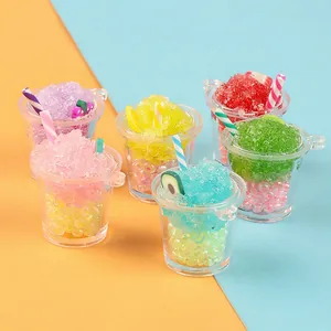 Set of 6 luminous mini resin smoothie cups with fruit slices for DIY keychain pendants