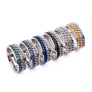 Set of rotatable stainless steel chain rings in six colors with a minimalist heart design
