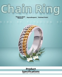 Detailed macro view of triple-layer titanium steel chain ring with polished finish