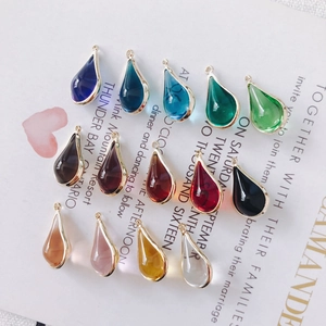 Set of 14 colorful water drop pendants with gold plated borders for DIY jewelry making