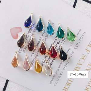 Detail of multi-color teardrop charms with gold edges, size 17x10x8mm for DIY jewelry