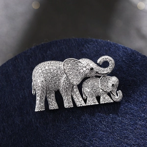 Close-up of elephant brooch with silver plating and sparkling cubic zirconia stones